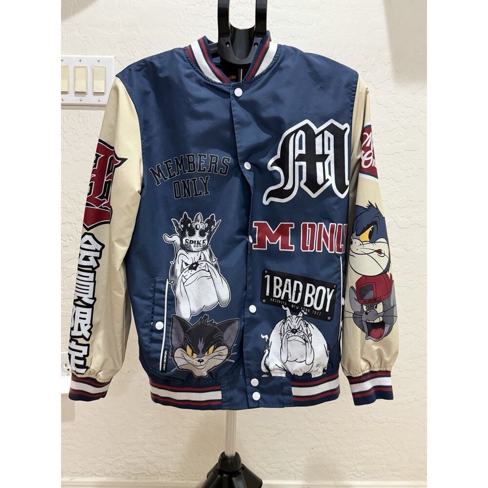 Members Only x Tom & Jerry Varsity Jacket Size S Spike Bulldog Graphic Coat